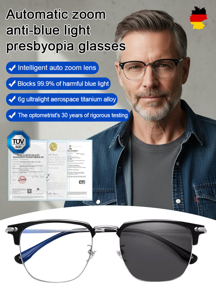 🔥【100-700° Intelligent Focusing】Auto-focus blue light blocking reading glasses.
