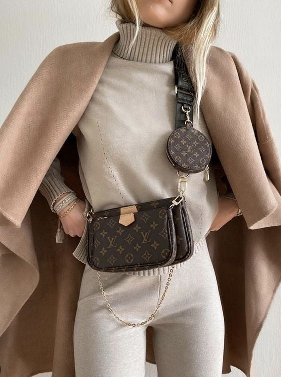 Handmade Leather Crossbody Bag Monogram Brown Multi Pochette