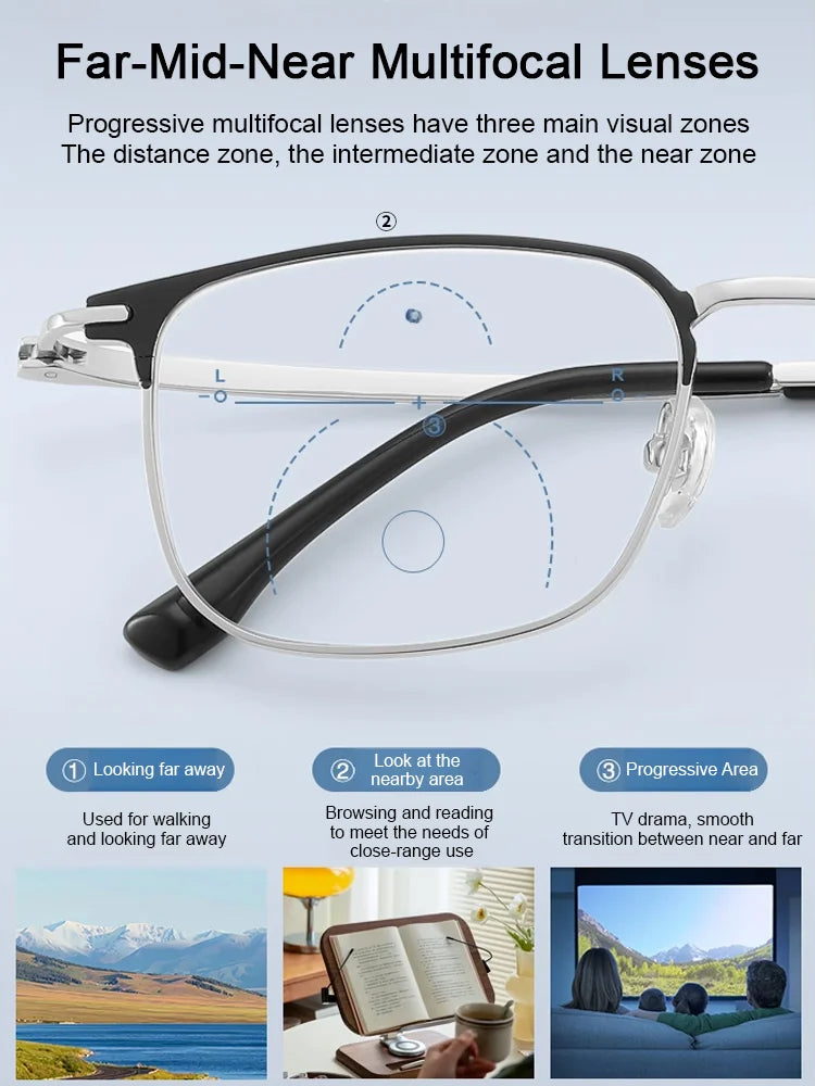 🔥【100-700° Intelligent Focusing】Auto-focus blue light blocking reading glasses.