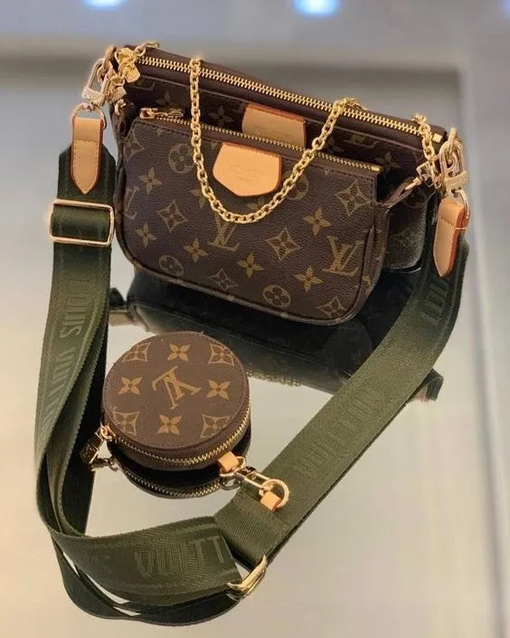 Handmade Leather Crossbody Bag Monogram Brown Multi Pochette