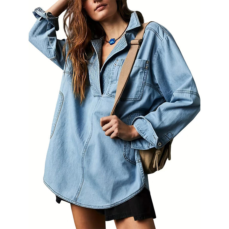 🔥Autumn Sale 50% OFF🔥Nomenoy® Women's Oversized Denim Pullover