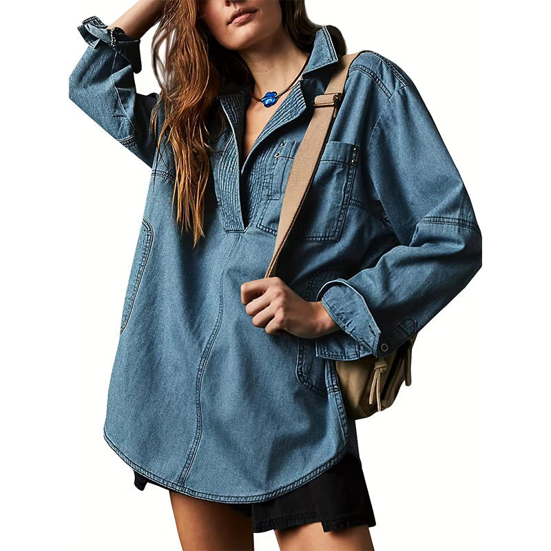 🔥Autumn Sale 50% OFF🔥Nomenoy® Women's Oversized Denim Pullover