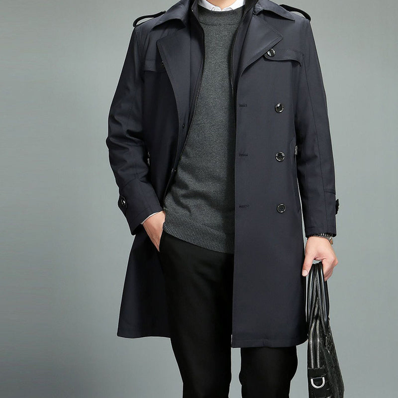 🎅Pre-Xmas Specials🎄Men's Casual Zippered Lapel Trench Coat with Detachable Liner